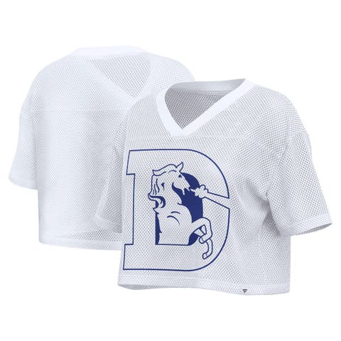 Women's Fanatics White Denver Broncos Oversized Mesh Cropped V-Neck Jersey