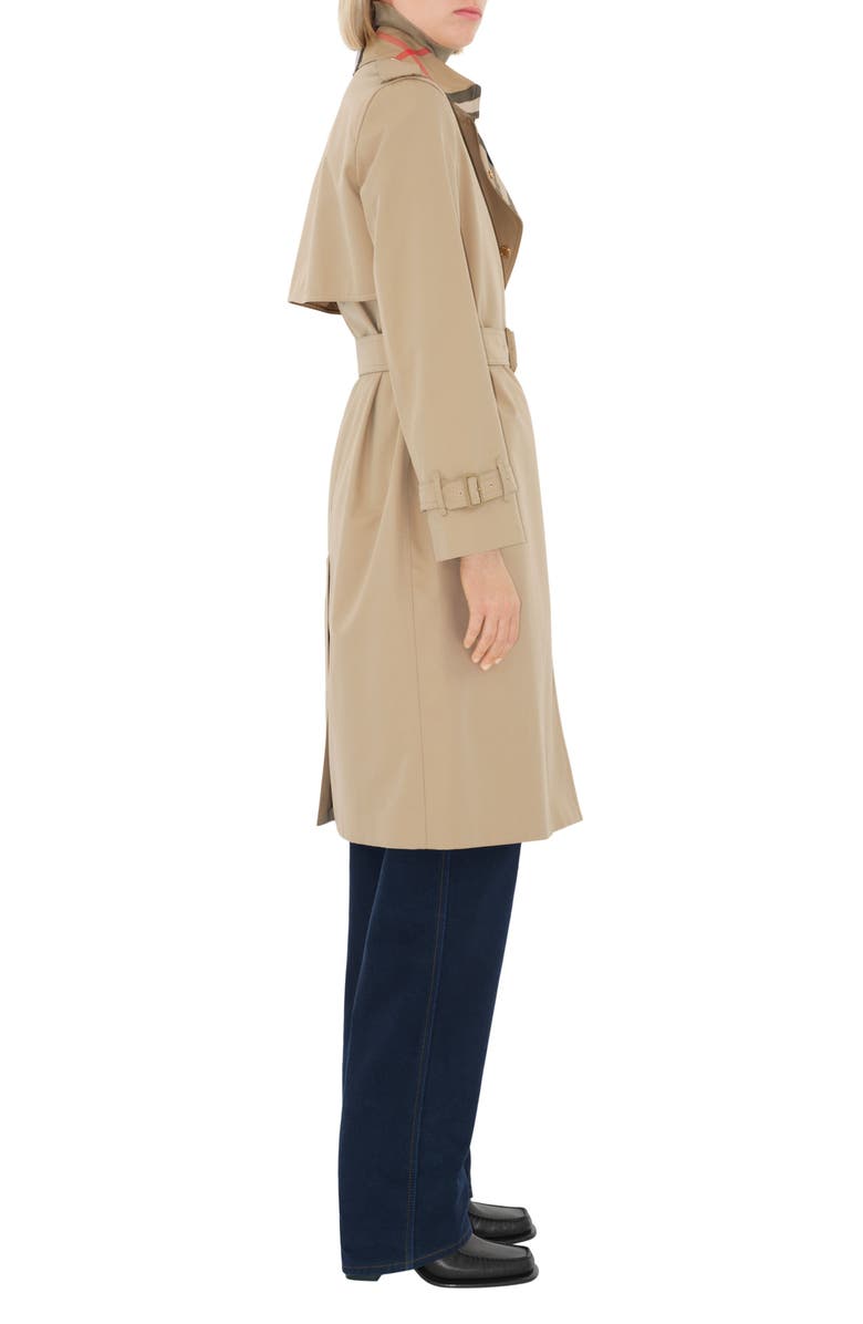 Burberry Sandridge Check Collar Cotton Gabardine Trench Coat, Alternate, color, Honey