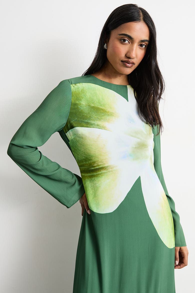 Chiffon Placement Print Midaxi Dress, Alternate, color, Dark Green