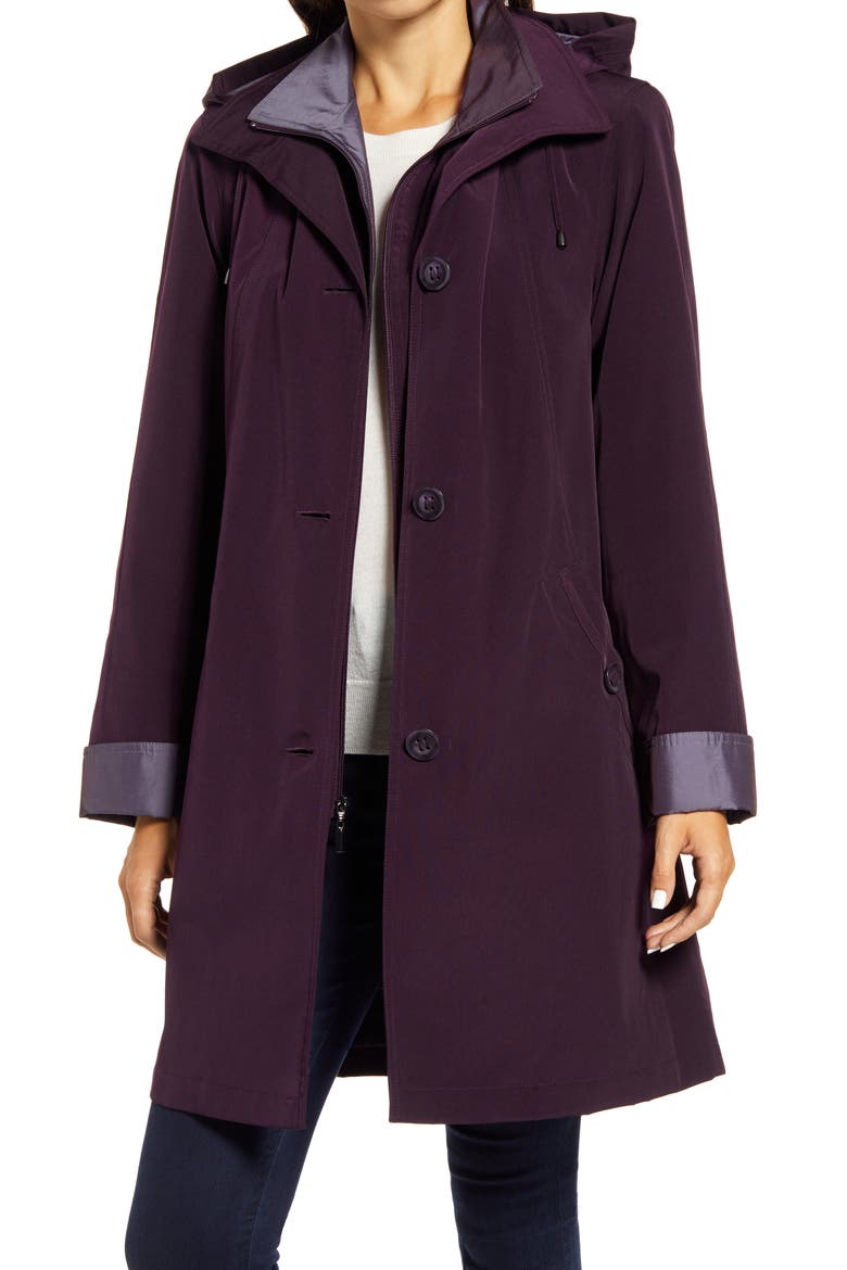 Water Resistant Hooded Rain Jacket, Main, color, BLACKBERRY