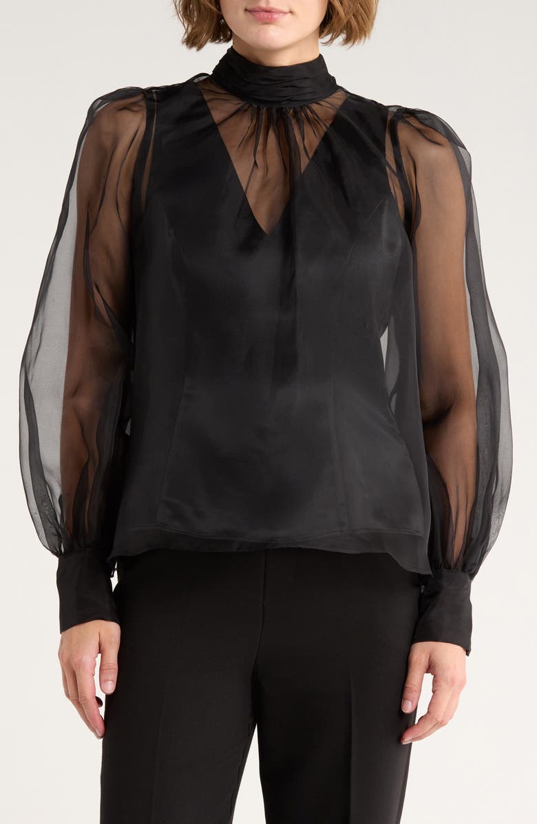 Cinq à Sept Reo Tie Neck Silk Shirt, Main, color, Black