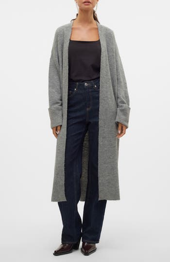 Vero Moda Jupiter Long Sleeve Open Cardigan In Gray