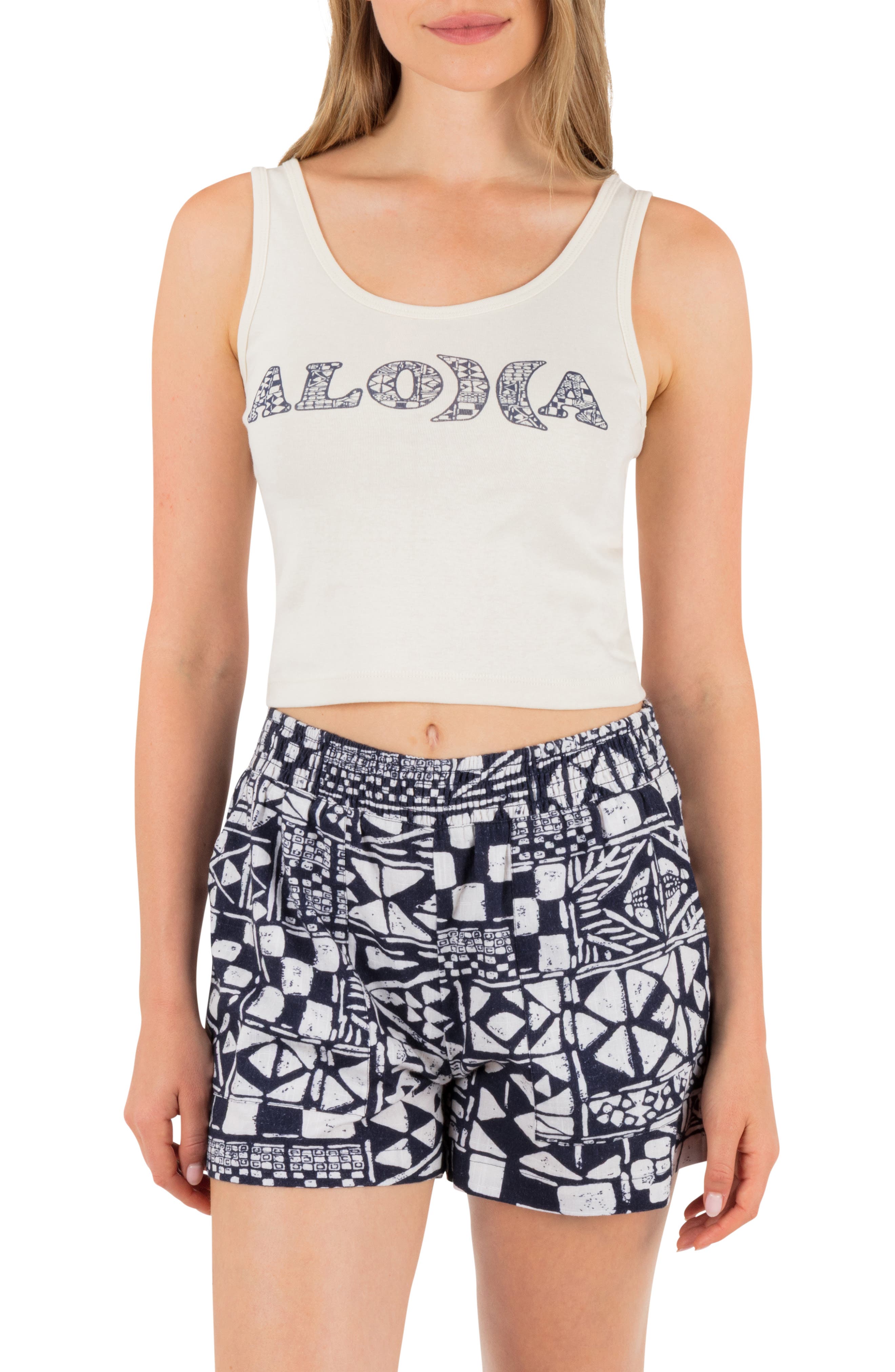 Graphic Scoop Neck Crop Tank