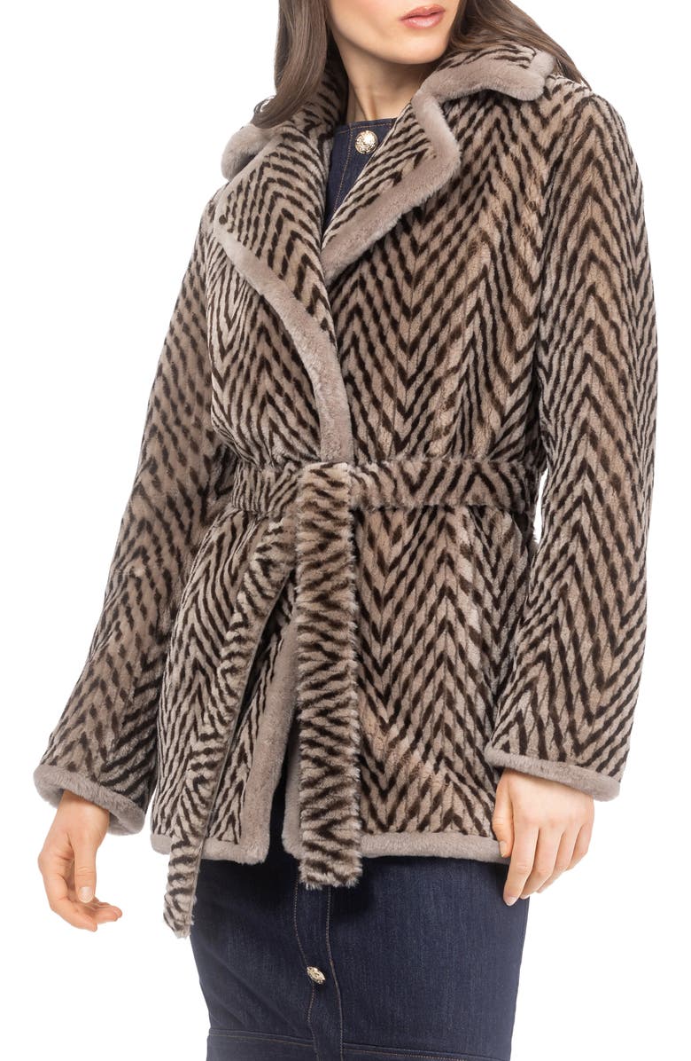 GORSKI Chevron Grooved Genuine Shearling Jacket, Alternate, color, Taupe/Brown