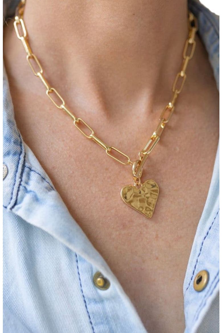 Hammered Heart Toggle Necklace, Alternate, color, Gold
