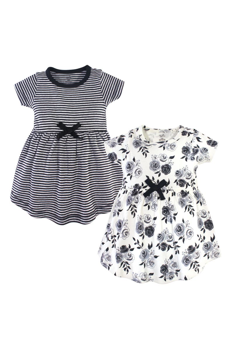 Touched by Nature Organic Cotton Short-Sleeve and Long-Sleeve Dresses, Main, color, Black Floral