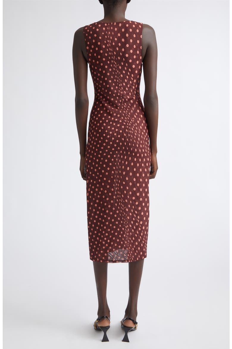 V-Neck Sleeveless Polka Dot Mesh Midi Dress, Alternate, color, BURGUNDY/ PINK