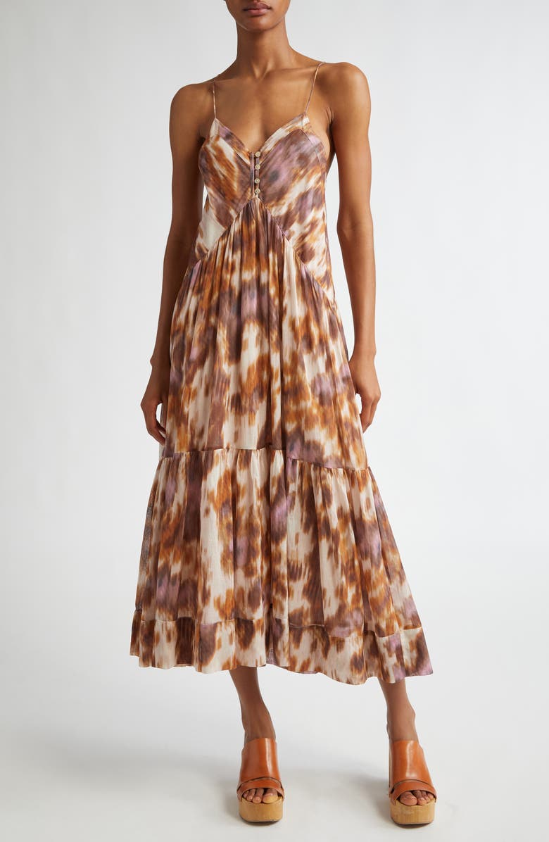 Isabel Marant Étoile Sabba Tiered Cotton Maxi Dress, Main, color, Ecru/ Ochre