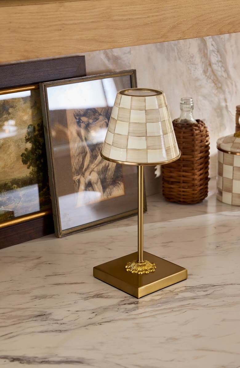 MACKENZIE CHILDS Mocha Check LED Rechargeable Cafe Table Lamp, Alternate, color, Mocha