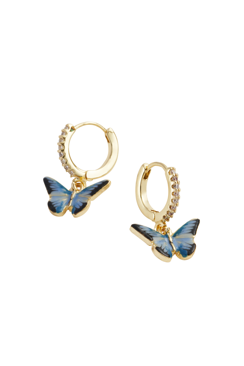 Enamel Blue Butterfly Huggie Earrings, Main, color, Multi & Gold