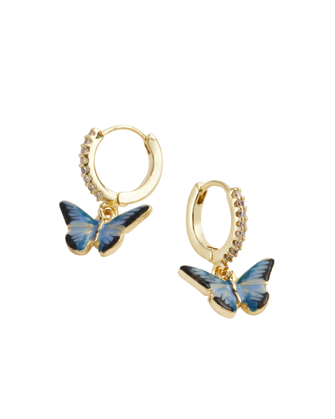 Enamel Blue Butterfly Huggie Earrings