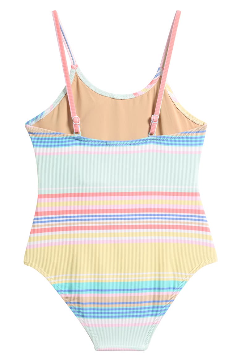 Kids' Stripe Tie Front One-Piece Swimsuit, Alternate, color, MULTI