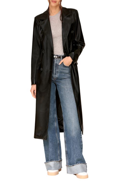 Avec Les Filles Double Breasted Faux Leather Coat In Black
