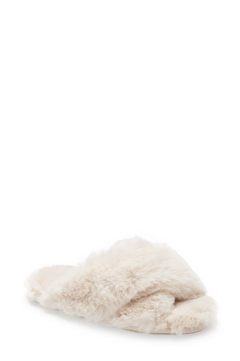 Sheepy Crossover Faux Fur Slide Slipper, Main, color, NATURAL