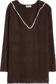 Elan Long Sleeve Sheer Open Stitch Cover-Up Dress