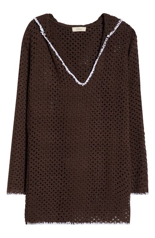 Elan Long Sleeve Sheer Open Stitch Cover-up Dress In Brown