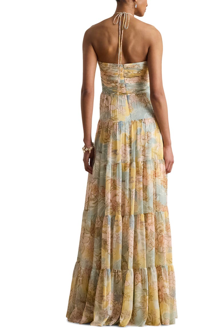 Floral Print Halter Maxi Dress, Alternate, color, CREAM/ BLUE/ MULTI