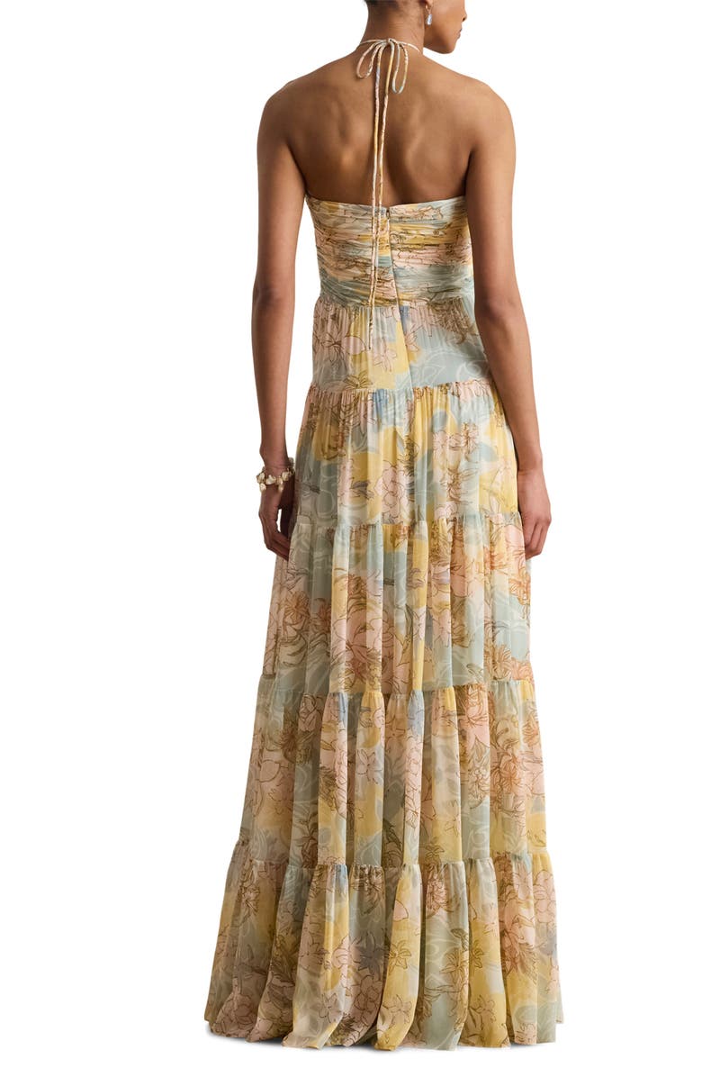 Lauren Ralph Lauren Floral Print Halter Maxi Dress, Alternate, color, Cream/ Blue/ Multi