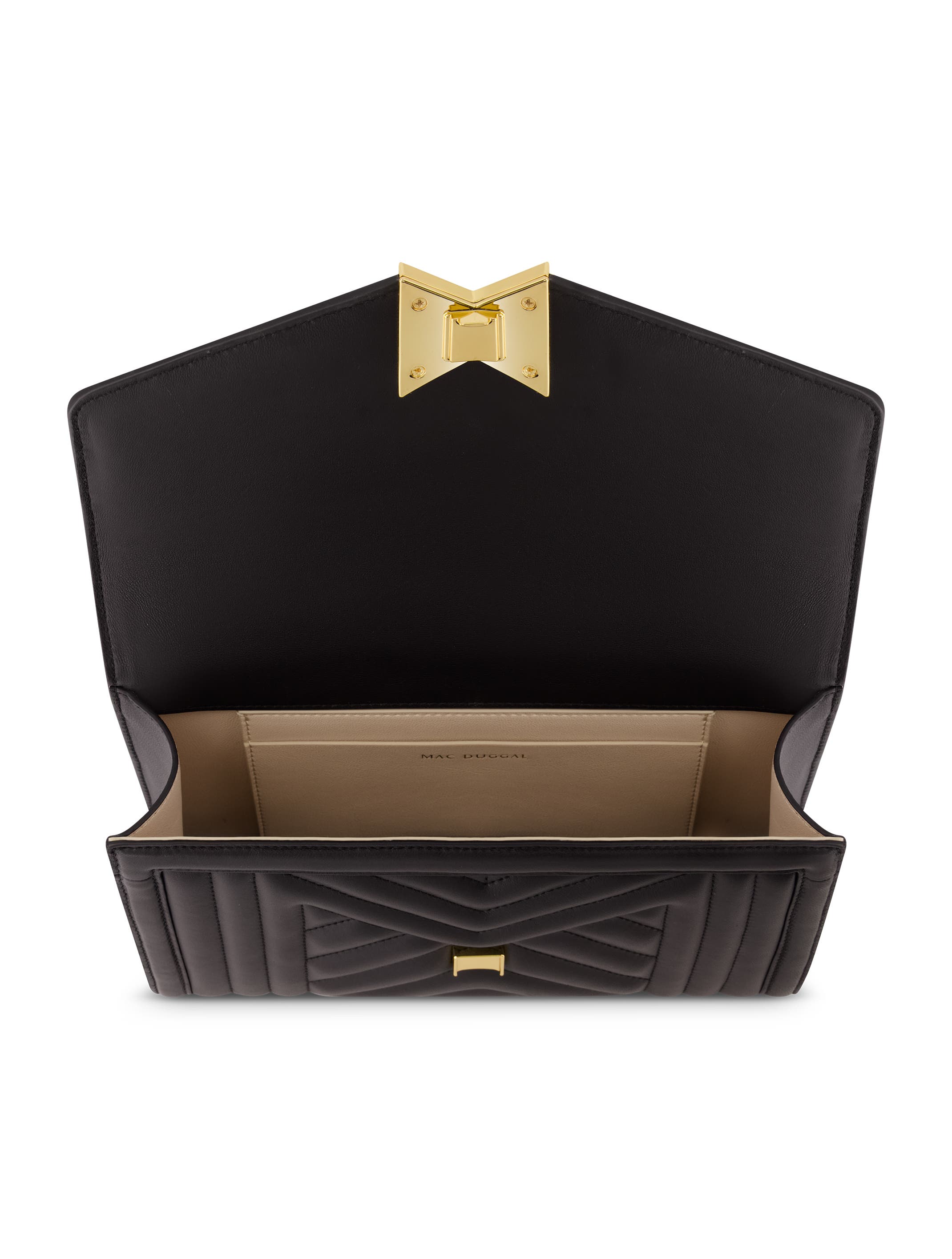 Mac Duggal Gold Plated Hardware Quilted Napa Leather Handbag, Alternate, color, Black