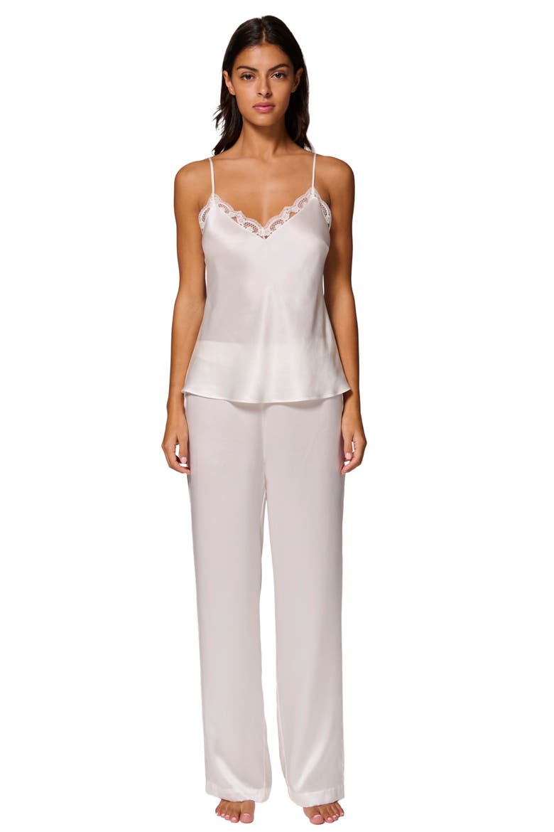 Love Me Lace Trim Silk Blend Camisole, Alternate, color, IVORY