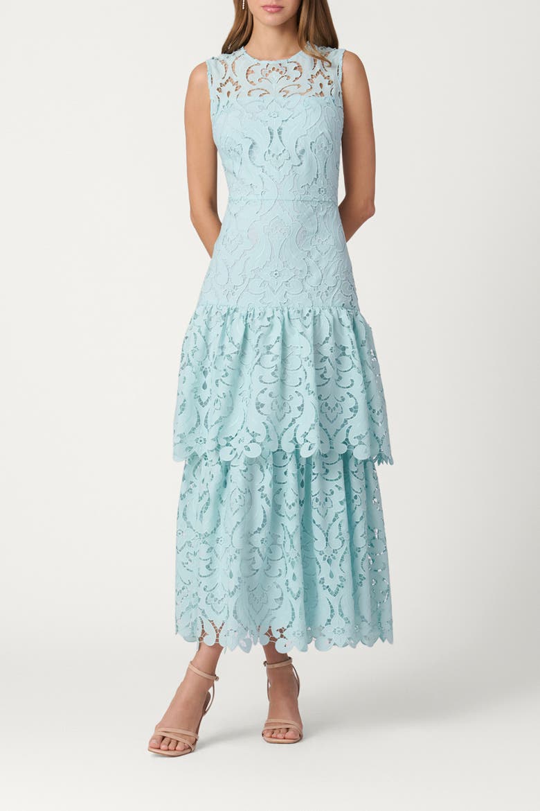 Midnight Mosaic Crepe de Chine Lace Mia Dress, Main, color, Sea Mist