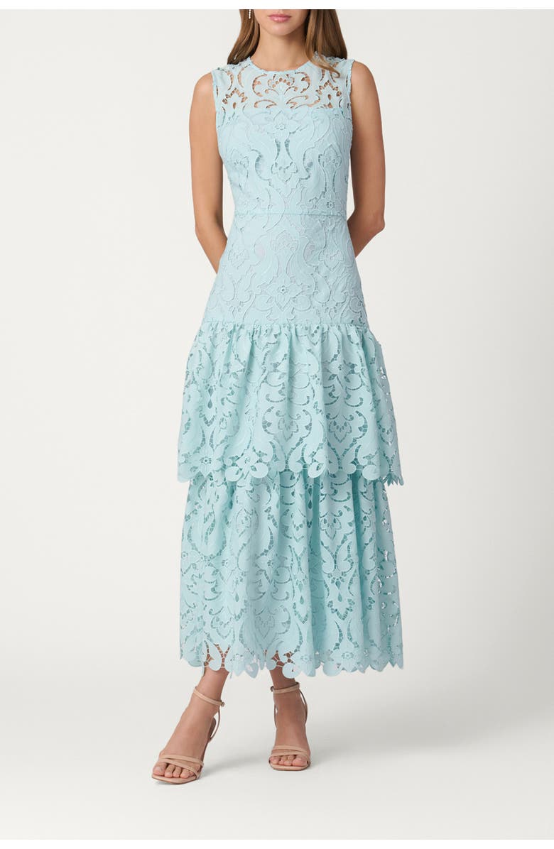 Shoshanna Midnight Mosaic Crepe de Chine Lace Mia Dress, Main, color, Sea Mist