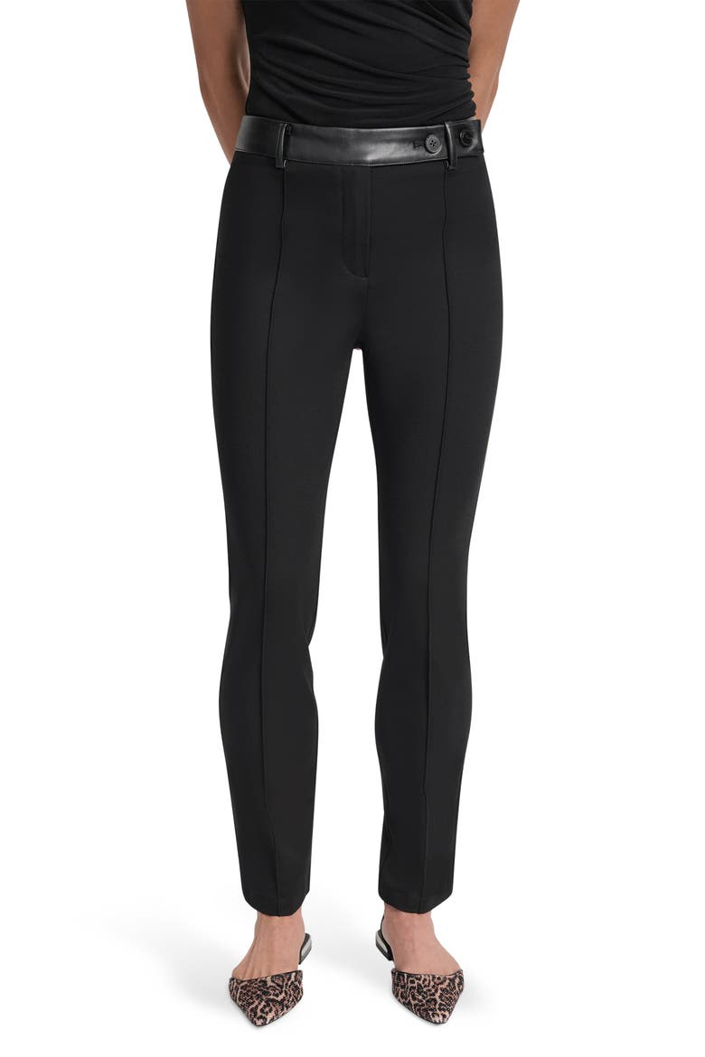 Faux Leather Trim Skinny Pants, Main, color, BLACK