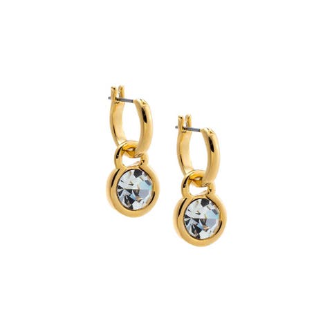 CZ Round Bezel Drop Huggie Earring