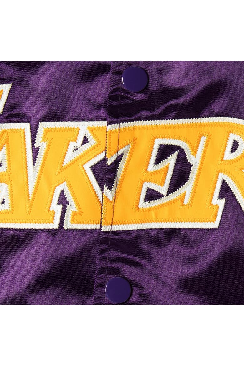 Youth Mitchell & Ness Purple Los Angeles Lakers Hardwood Classics Satin Raglan Full-Snap Jacket, Alternate, color, PURPLE
