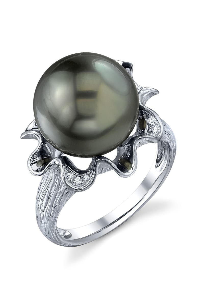 Tahitian South Sea Pearl & Diamond Robin Ring, Main, color, White Gold
