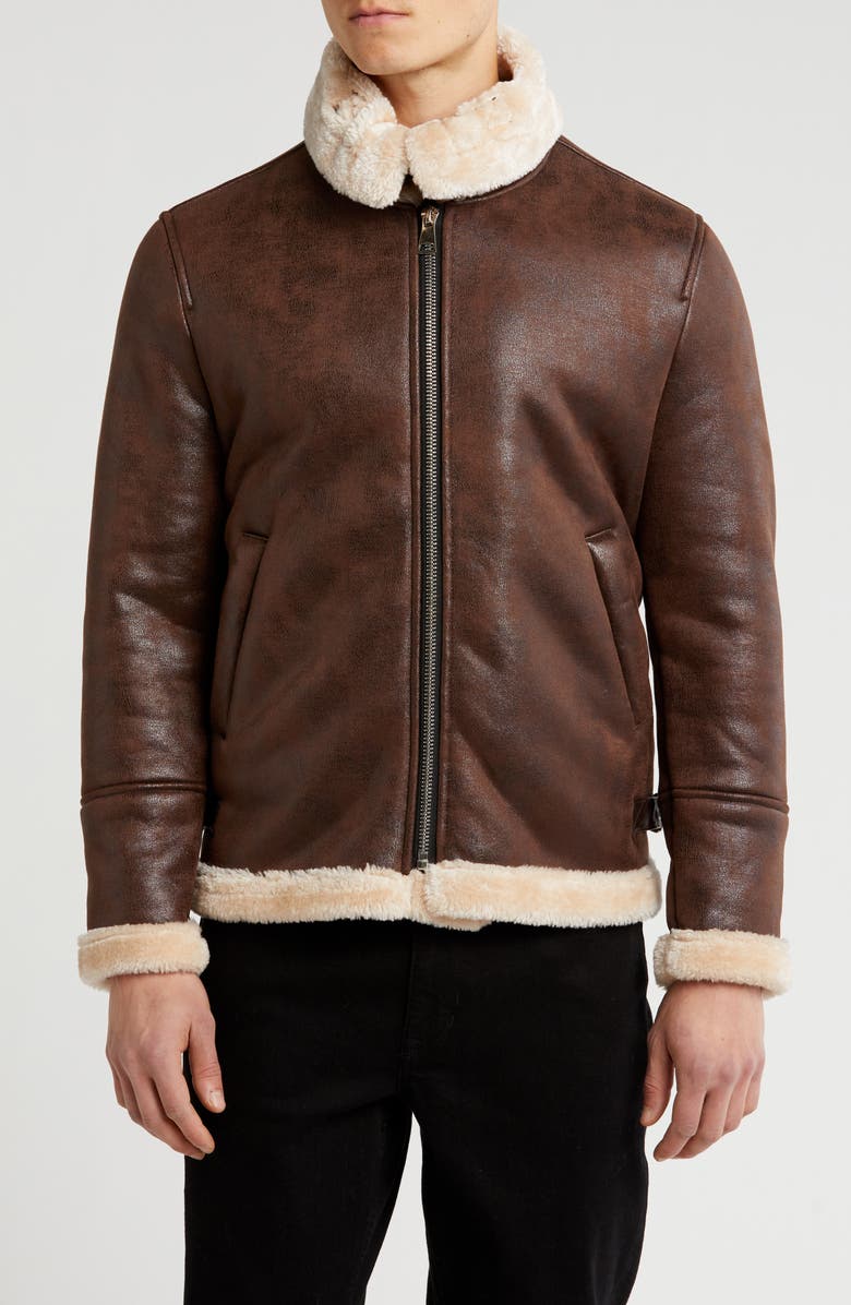 Braveman Faux Shearling Lined Bomber Jacket, Alternate, color, Dark Brown