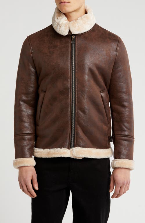 Braveman Faux Shearling Lined Bomber Jacket In Dark Brown