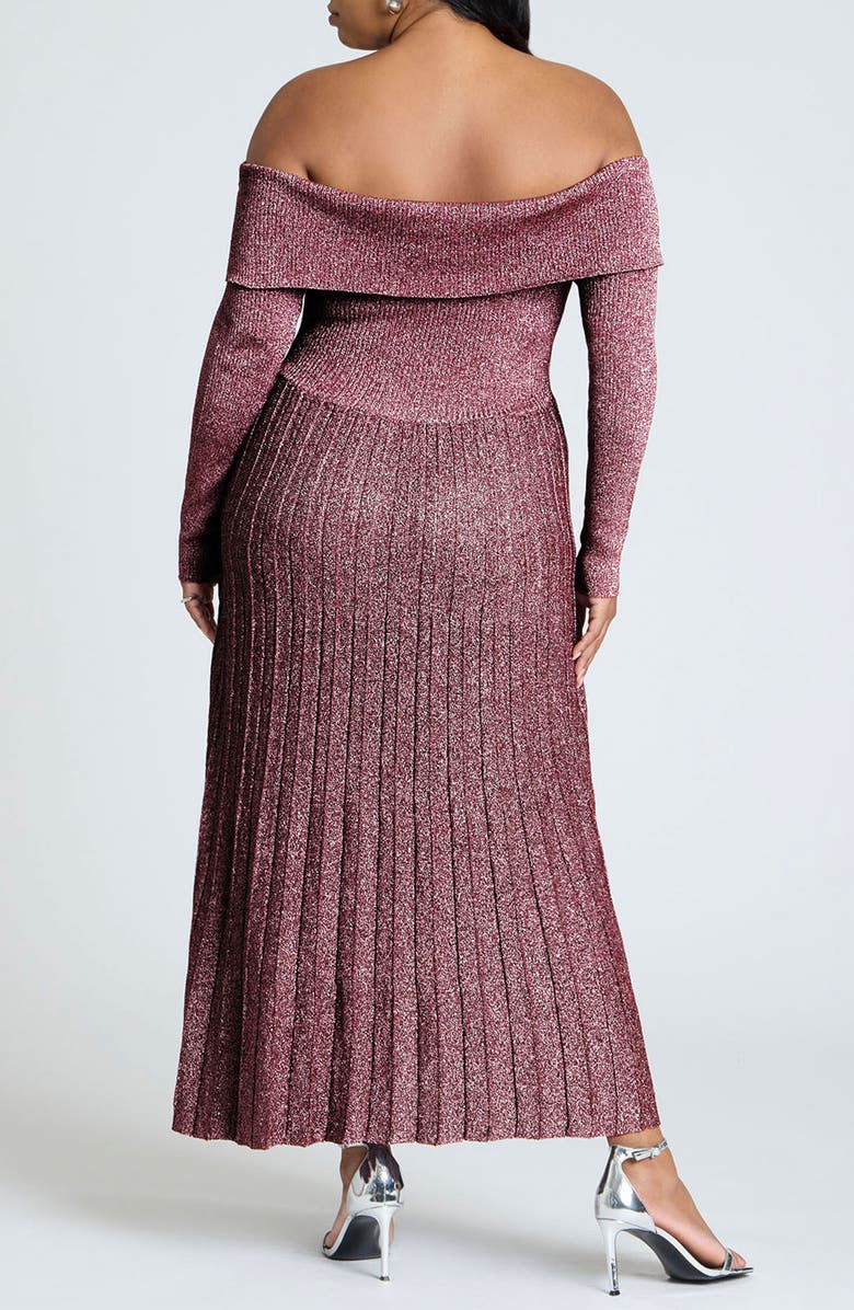 ELOQUII Metallic Pleated Off the Shoulder Long Sleeve Maxi Sweater Dress, Alternate, color, 