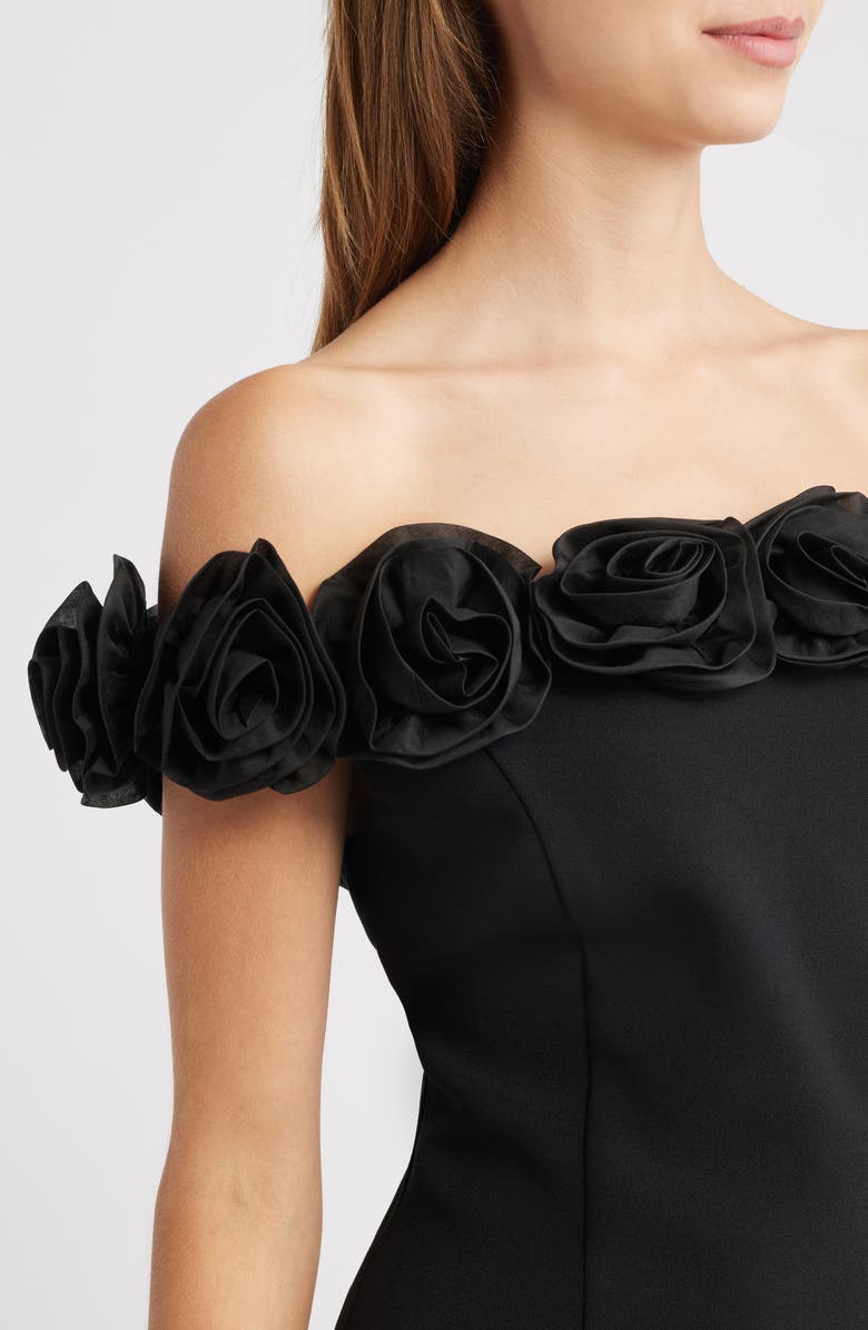 Lucy Paris Lana Rosette Of the Shoulder Minidress, Alternate, color, Black