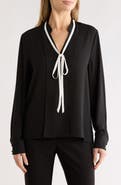 Gemma + Jane Contrast Tie V-Neck Long Sleeve Top