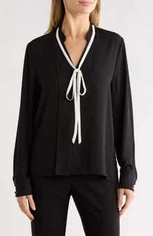 Gemma + Jane Contrast Tie V-Neck Long Sleeve Top
