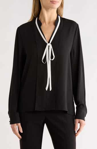 Gemma + Jane Contrast Tie V-Neck Long Sleeve Top