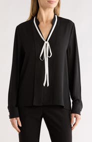 Gemma + Jane Contrast Tie V-Neck Long Sleeve Top