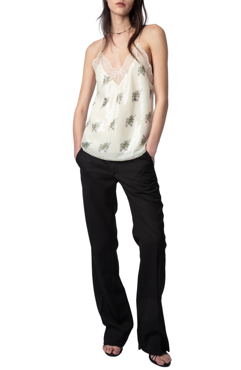 Zadig & Voltaire Christy Floral Sequin Camisole, Alternate, color, Mastic