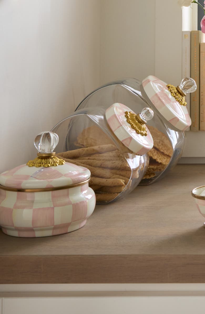 MACKENZIE CHILDS Cookie Jar with Rosy Check Enamel Lid, Alternate, color, Rosy