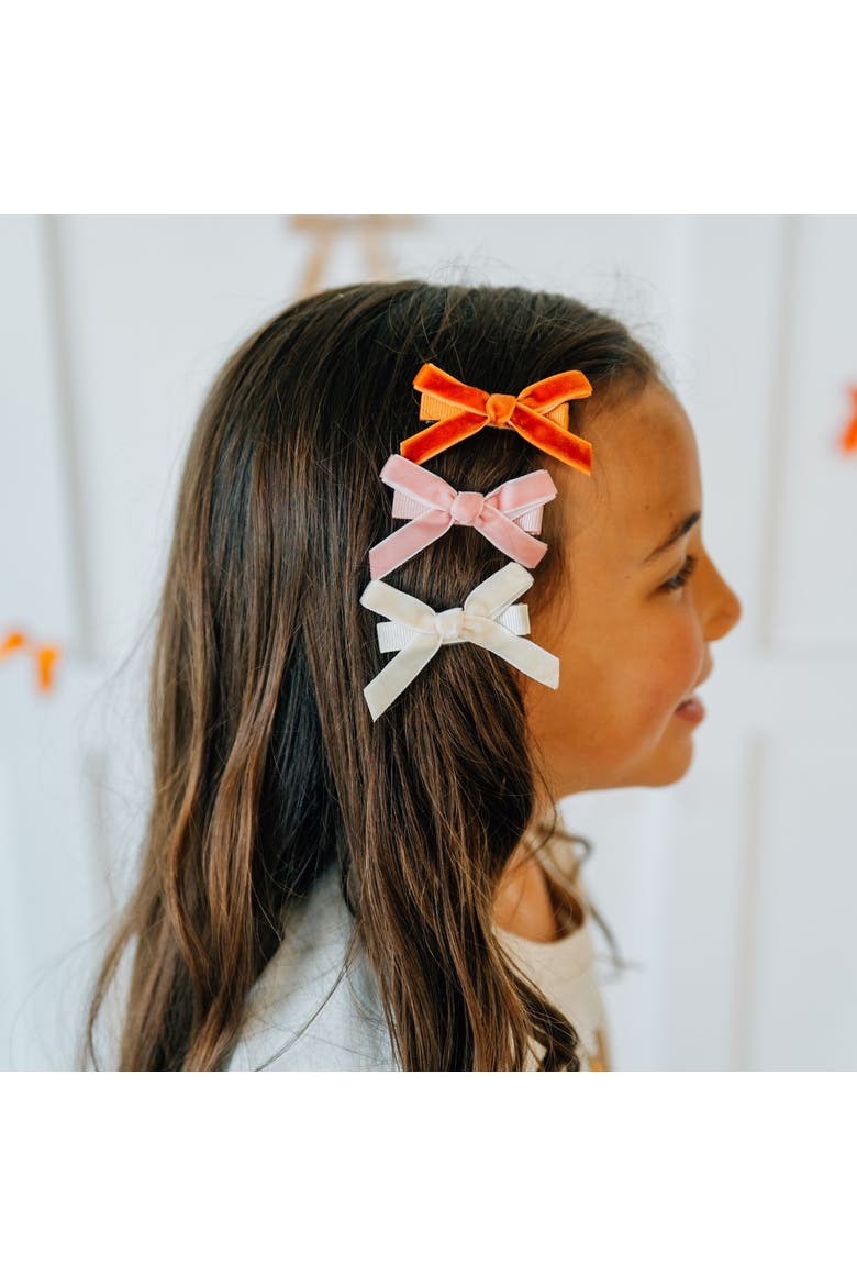 Mini Velvet Bow Clip Set, Alternate, color, Pink