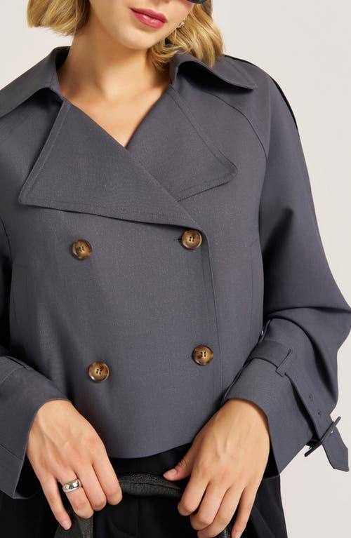 Matty M . Grayson Crop Trench Coat In Gray