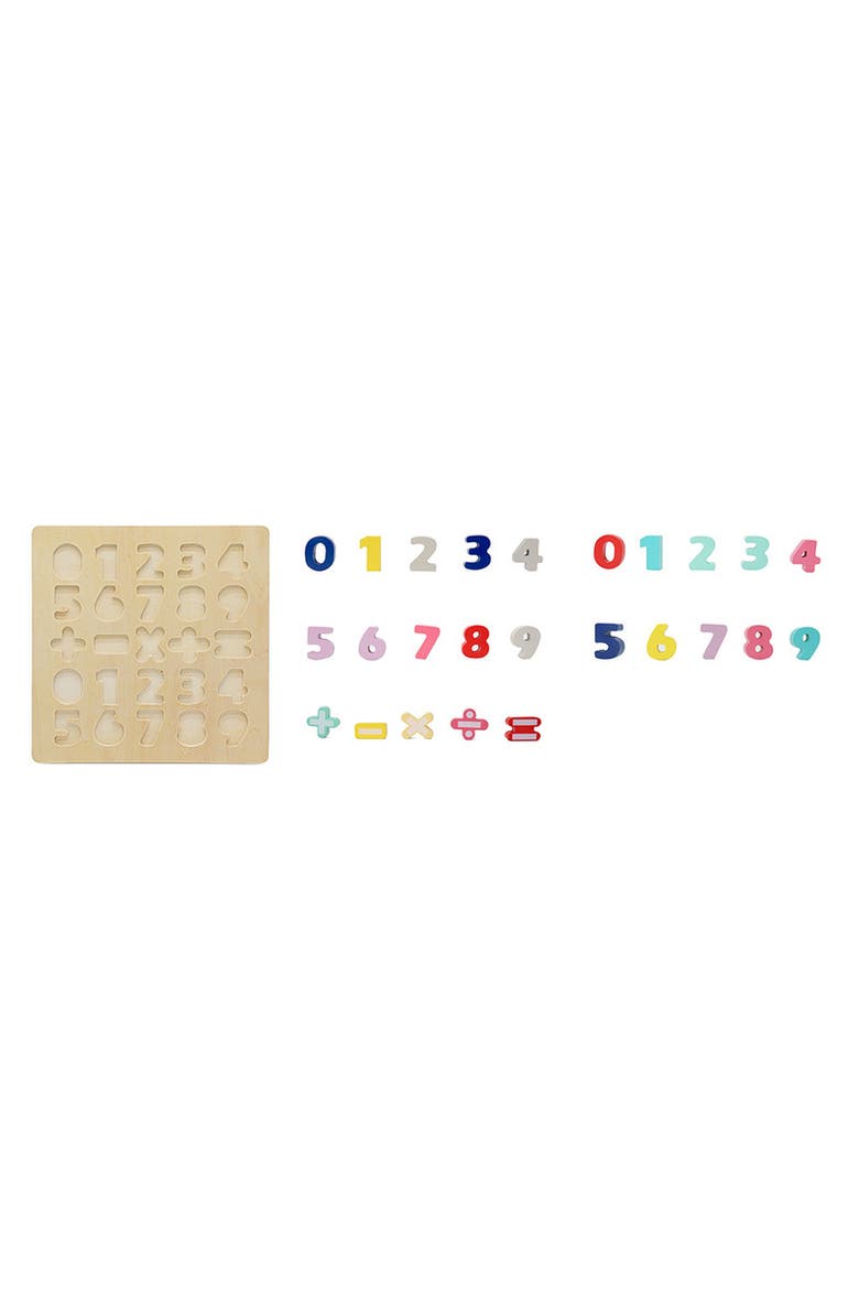 Wooden Chunky Number Math Puzzle, Numbers 0-9, Addition, Subtraction, Multiplication, Division, Equal Sign Included, Alternate, color, Beige