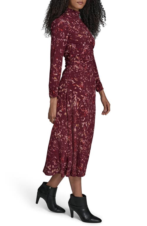 Bcbg Abstract Print Long Sleeve Midi Dress In Burgundy