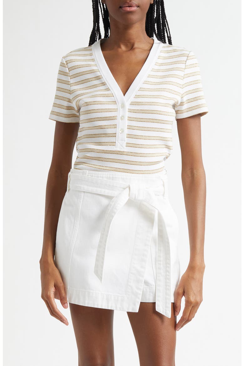 Dekalb Stripe Stretch Cotton Henley Top, Main, color, KHAKI WHITE