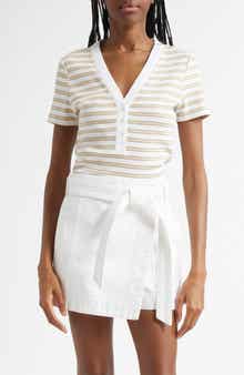 Veronica Beard Dekalb Stripe Stretch Cotton Henley Top
