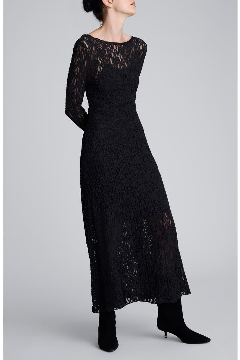 Lace Long Sleeve Maxi Dress, Main, color, BLACK