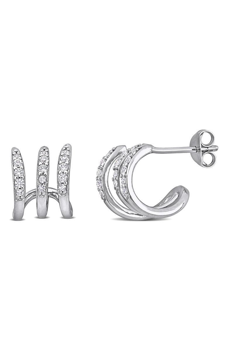 DELMAR Lab-Created White Sapphire Huggie Hoop Earrings, Main, color,