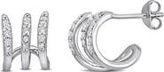 DELMAR Lab-Created White Sapphire Huggie Hoop Earrings
