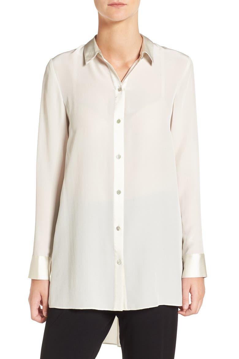 Silk Crêpe de Chine High/Low Blouse, Main, color, BONE
